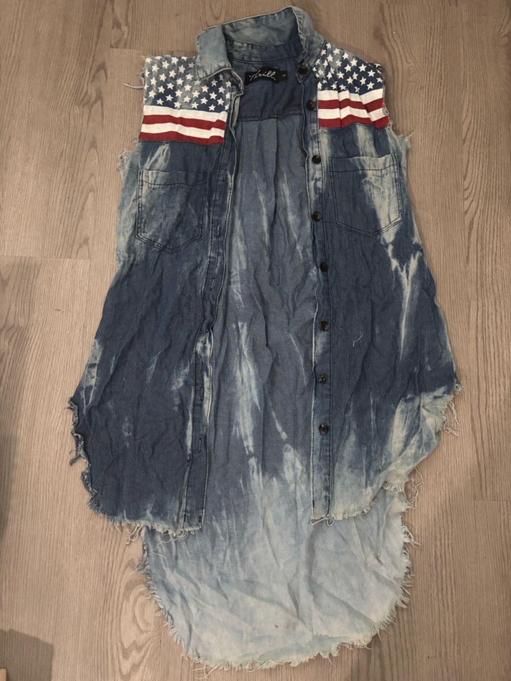 Thrill Blue Tie-Dye Denim Vest with Stars & Stripes Trim